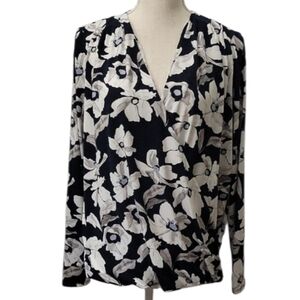 Banana Republic Floral Wrap Blouse - Black and White